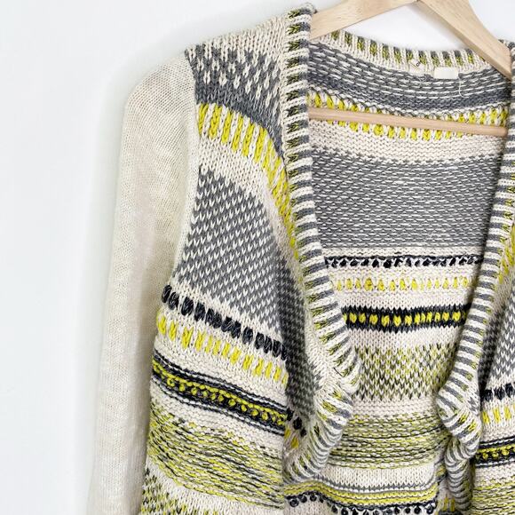 Anthropologie Moth Womens Cream Knit Striped Open Front Cardigan Jacket Size M - Picture 3 of 8